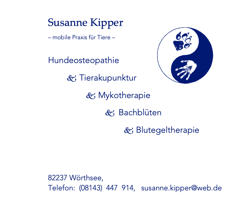 Hundeosteopathie, Blutegeltherapie - mobile Praxis Wörthsee, Susanne Kipper